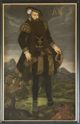 Gustave I Vasa de Suede - Porträtt av kung Gustav I av Sverige (1496-1560), Anonym . Olja på duk. Mått: 200x125 cm. Nationalmuseum Stockholm