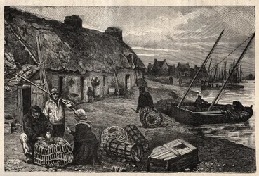 Poucheurs bostäder i Concarneau - Finistere - Breatgane - gravyr i "" PATRIE" - PECTURESSE BESKRIVNING AV FRANKRIKE I 6 BÅNGAR AV LUCIEN HUARD - slutet av 1800-talet