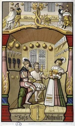 Frisör- och frisörscener - faksimil av en miniatyr från 1559