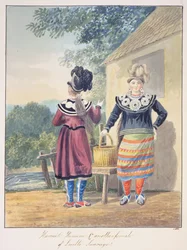 Harriet Huronne & en annan hona av Lorette Sauvage, ca 1843-50 (akvarell)
