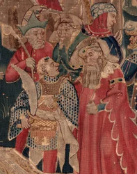 Historia om Saint Piat och Saint Eleuthère, scen 12: Uppståndelsen av tribunens dotter Detalj.