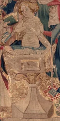 Historia om Saint Piat och Saint Eleuthère, Scen 13: dop av Blanda (Hur de goda helgonen döpte dottertribunen som samlade in pengar genom mycket stort mysterium: Blande som var mor till det goda helgonet). Detalj.