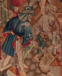 Historia om Saint Piat och Saint Eleuthère, scen 5 detalj. Mitt till vänster. Murare.