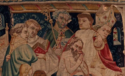 Historia om Saint Piat och Saint Eleuthère, scen 7 dop av de exil kristna, Detalj. Dopet.