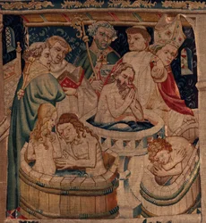 Historia om Saint Piat och Saint Eleuthère, scen 7 dop av de exil kristna, Detalj. Dopet.