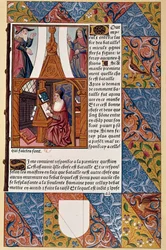 Tryckeriets historia: förläggaren Antoine Verard (? -1513) komponerar sin bok. Från ett manuskript från 1494.