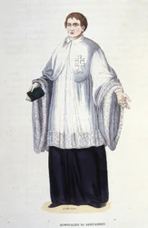 Hospitaller av den militära och religiösa orden av den helige Ande (Order of the Holy Spirit) grundad av Henrik III 1578. Gravyr av 1800-talet. Private Coll., Milano.