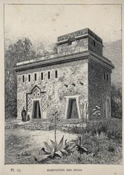 Inkas bostäder - gravyr från 1889 i "History of human habitation at the Universal Exhibition of 1889, by Mr Charles GARNIER - Librairie centrale des beaux-arts Paris 1889