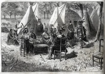 Människozoologiska trädgårdar - Människozoologisk trädgård - Etnologiska utställningar - Mohasindianer i acklimatiseringsträdgården, Den illustrerade dagboken från 1883 - Femton amerikanska indianer från Nebraska