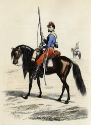 Hunter of Africa till häst, regemente bildat 1831 och närvarande i Algeriet 1832, i "L