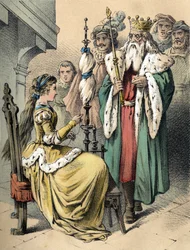 Illustration av Franz Hoffmanns berättelser "Tales et Fables - Weifshændchen und Breitf¿fschen" ". Kromolitografi av 1800-talet.