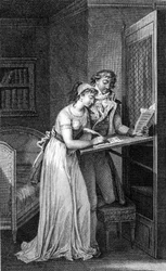 Illustration av boken "" Dangerous Liaisons" av Choderlos De Laclos (1741 - 1803). Gravyr från början av 1800-talet.