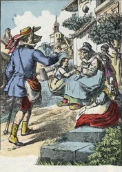 Illustration av berättelsen "God mamma får"". I "" Sagor från hemmet för de minsta"". Anonym gravyr från 1800-talet.