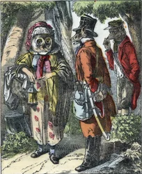 Illustration av berättelsen "God mamma får"". I "" Sagor från hemmet för de minsta"". Anonym gravyr från 1800-talet.