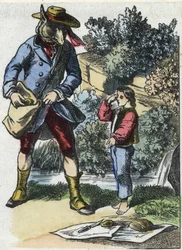 Illustration av berättelsen "God mamma får"". I "" Sagor från hemmet för de minsta"". Anonym gravyr från 1800-talet.