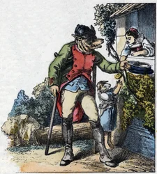 Illustration av berättelsen "God mamma får"". I "" Sagor från hemmet för de minsta"". Anonym gravyr från 1800-talet.