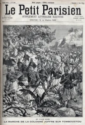 I de franska kolonierna: marschen av general Joseph Joffres kolumn (1852-1931) och hans armé av spahis mot Timbuktu (Mali). Gravyr i "" Le Parisien""