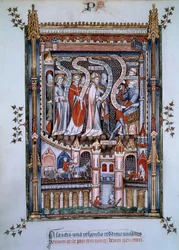 I centrum av Saint Denis, vänd mot guvernör Fescennius, anklagade av kejsar Diocletianus att avrätta Saint Denis, en kristen som kom för att evangelisera Paris, åtföljdes han av Eleuthere, prästen, och Rustique, diakonen, också martyrer mellan 250 en