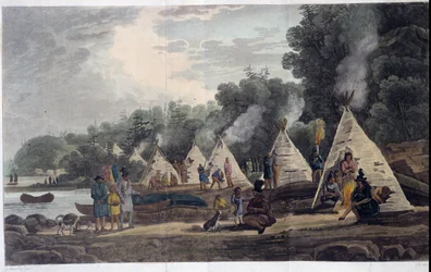 indiskt läger; i "Resor genom Kanada", av George Heriot, red. London