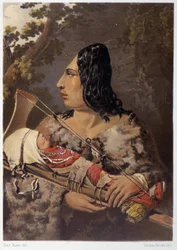 Indisk kvinna och hennes baby - i "" Wandering of an artist among the indians of north america"" av Paul Kane, Longmans & Roberts, London