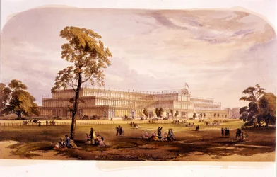 Industriell revolution: utsikt över Crystal Palace, byggt av Joseph Paxton för 1851 års världsutställning i London (Hyde Park) 1800-talet
