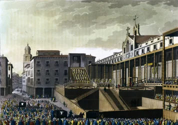 Inkvisitionsscen på det offentliga torget i Burgos, Spanien. 1500-talet.