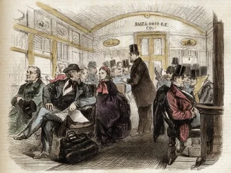 Interiör av en vagn på Baltimore & Ohio Railroad, USA - 1861 - interiör av en amerikansk vagn 1860