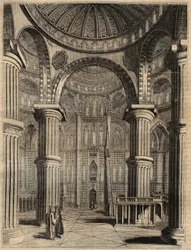 Interiör av Blå moskén, Istanbul, Turkiet - 1838 - gravyr -