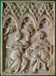 Elfenbenstavla som föreställer två musiker. 1300-talet. Paris, Nationalmuseet för medeltiden, Thermes de Cluny