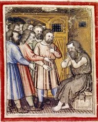 Jakob sörjer försvinnandet av sin son Joseph Miniature från Codex 212 (eller Padovan eller Bible of Padua) 1390-1400 Rovigo, Accademia dei Concordi