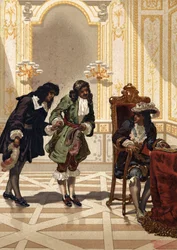 Jean Baptiste (Jean-Baptiste) Colbert (1619-1683) presenterar Jean Dominique Cassini (1625-1712), fransk astronom. efter "La Ciencia y sus Hombres av Louis Figuier". Barcelona 1881
