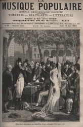 Jean Elleviou, fransk sångare, komiker och librettist (1769-1842) sjöng till förmån för en blind man 1801 på Champs-Elysees - gravering i "La musique populaire"" veckotidning berömd - 1882