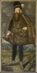 Jean III roi de Suede - Porträtt av kungen Johannes III av Sverige (1537-1592), Anonym . Olja på duk. Mått: 195x98 cm. Nationalmuseum Stockholm