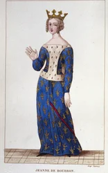 Jeanne de Bourbon (1338-1378). Drottning av Frankrike från 1364 till 1378. Gravyr från 1830