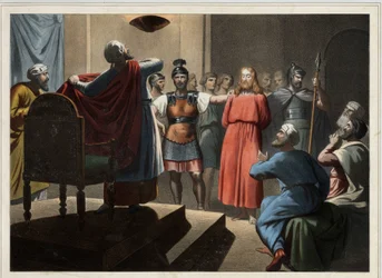 Jesus inför Kaife. Anonym gravyr från mitten av 1800-talet.