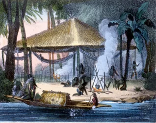 Jivaros-indianer i Ecuador. Gravyr 1846-48.