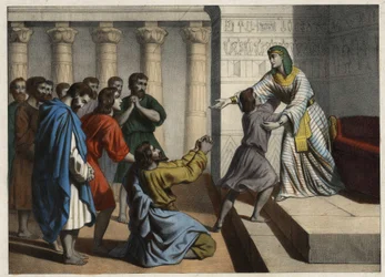 Patriarken Josef, som heter Visir av Egypten, är igenkänd av sina bröder som fick honom att tro på sin död och be om förlåtelse. Anonym gravyr från 1800-talet.