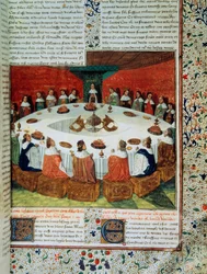 Kung Arthur och riddarna av det runda bordet närvarar vid den heliga grals framträdande. (Kungen Arthur och Riddarna av det runda bordet)