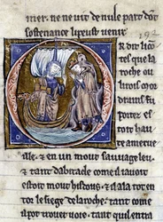 Kung Modreius. Manuskript: Erövringen av Saint Gréal, skrivet 717 år efter vår herres passion. Bibliotheque Municipale de Rennes, ms. 255 (Samling av romaner av det runda bordet); Paris