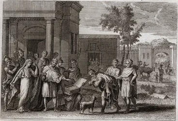 Kingdom Bible, Gamla testamentet: Abimelek straffad av Gud. Abimelek (Abimelek eller Ahimelek eller Ahimelek), kung av Gerar, som med våld tagit Sara (Sarah), Abrahams hustru, men som han trodde var endast hans syster, blir vilseledd av Gud och ger henne t