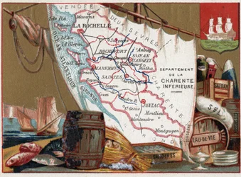 La Charente Inferieure, Poitou Charentes, Frankrike. Vin, konjak, sardiner, salt, saffran, torr fisk, ca 1920