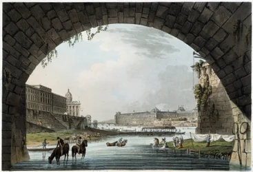 La Monnaie, 4 nationer i Paris sedda av J. C. Mats, utgiven av W. Miller i London, 1806