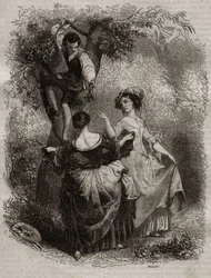 Plocka körsbär - Illustration för bekännelser” av Jean-Jacques (Jean Jacques) Rousseau (1712-1778) - gravyr av 1849