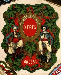 Etikett för "" Basile Pikazo - Jerez - Odessa", sd. 1800-talet.