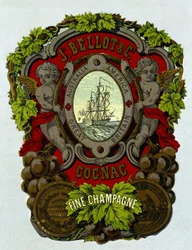 Etikett för "" Bellot Cognac - Fine Champagne"", sd. 1800-talet.