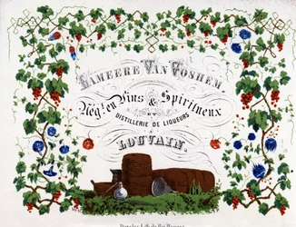 Etikett av Lameere Van Voshem, belgisk vin- och sprithandlare. 1880.