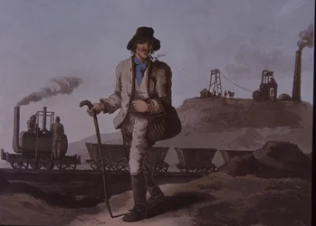 Arbetare, tidig industriell revolution, tidigt 1800-tal (färg litho)