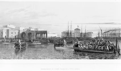Fransmännens landstigning vid Civitavecchia nära Rom 1849.