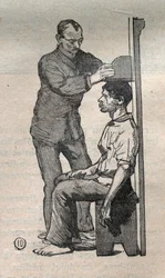 Rättslig antropometri eller bertillonnage, metod av Alphonse Bertillon (1853-1914): mätning av bysten - gravyr i "La Science francaise""
