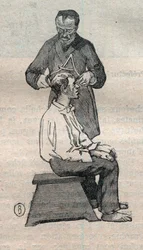 Rättslig antropometri eller bertillonnage, metod av Alphonse Bertillon (1853-1914): mätning av den tvärgående diametern på skallen - Gravyr i "" La Science francaise"